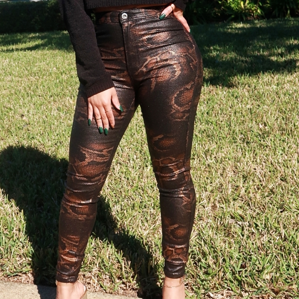 Chic Metallic Patterned Women's Skinny Pants